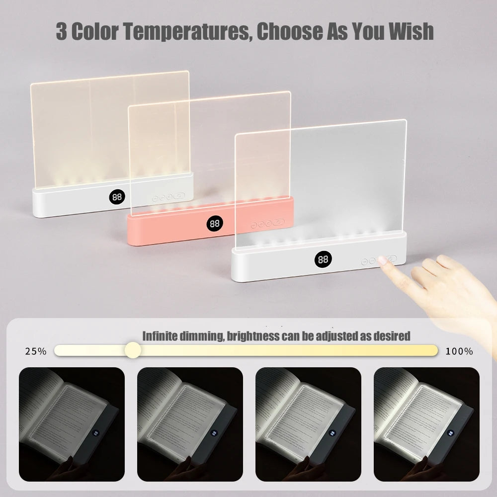LED Flat Panel Reading Light — USB Rechargeable, Timer & Dimming