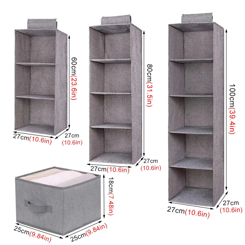 Foldable Non-Woven Hanging Storage Bag — 1 to 5 Layers, Closet Clothes Organizer
