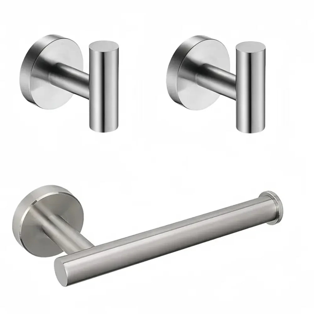 3-Piece Stainless Steel Bathroom Hardware Set — Towel Holder & Toilet Paper Holder