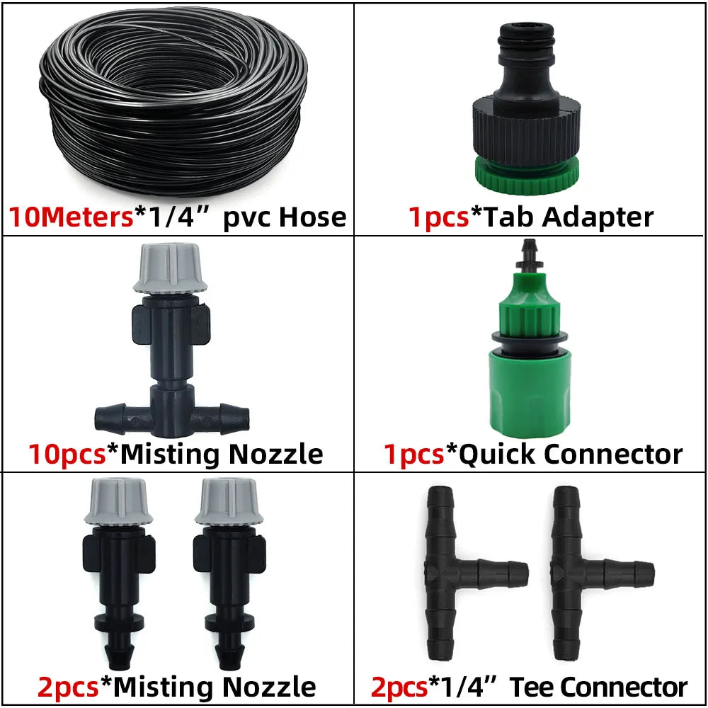 Outdoor Misting Cooling System – Brass Atomizer Nozzles & 4/7mm Hose for Patio & Greenhouse (5–30 m)