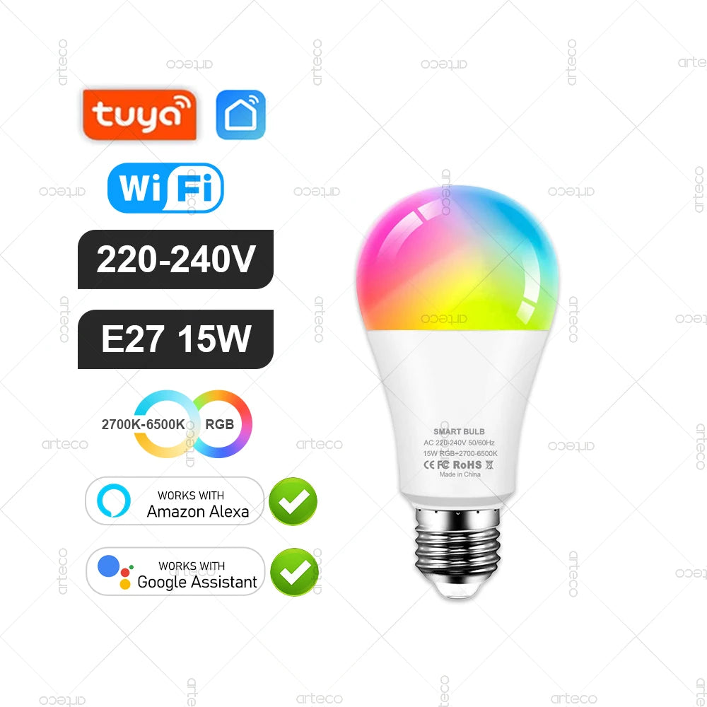 Tuya Smart Bulb — ZigBee, WiFi or Bluetooth, E27 / E14 / GU10, RGBCW