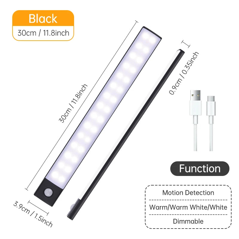 Motion Sensor Cabinet Light — 3 Colour Modes, USB Rechargeable, Black or Silver
