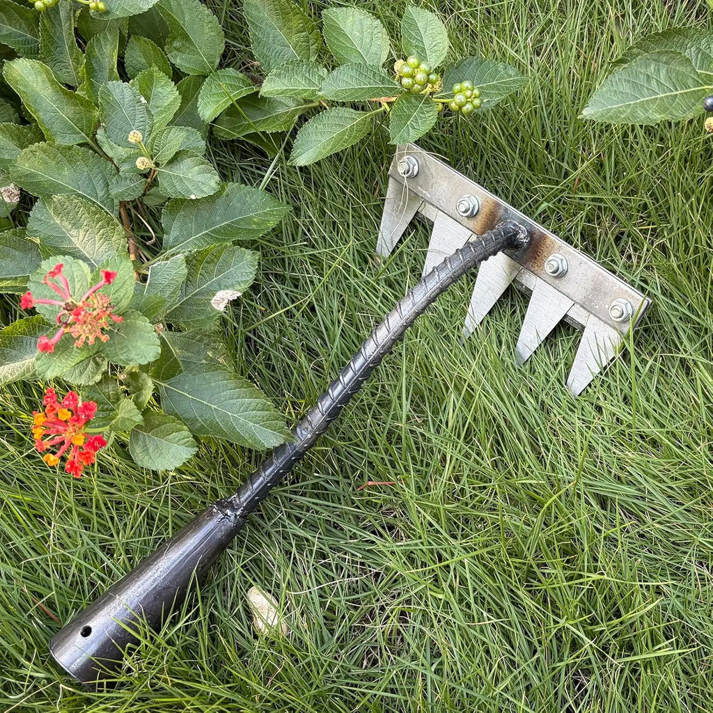 Iron Gardening Hoe Weeding Rake – Carbon Steel Soil Loosening & Weeding Tool (5/6/7/8 Teeth)