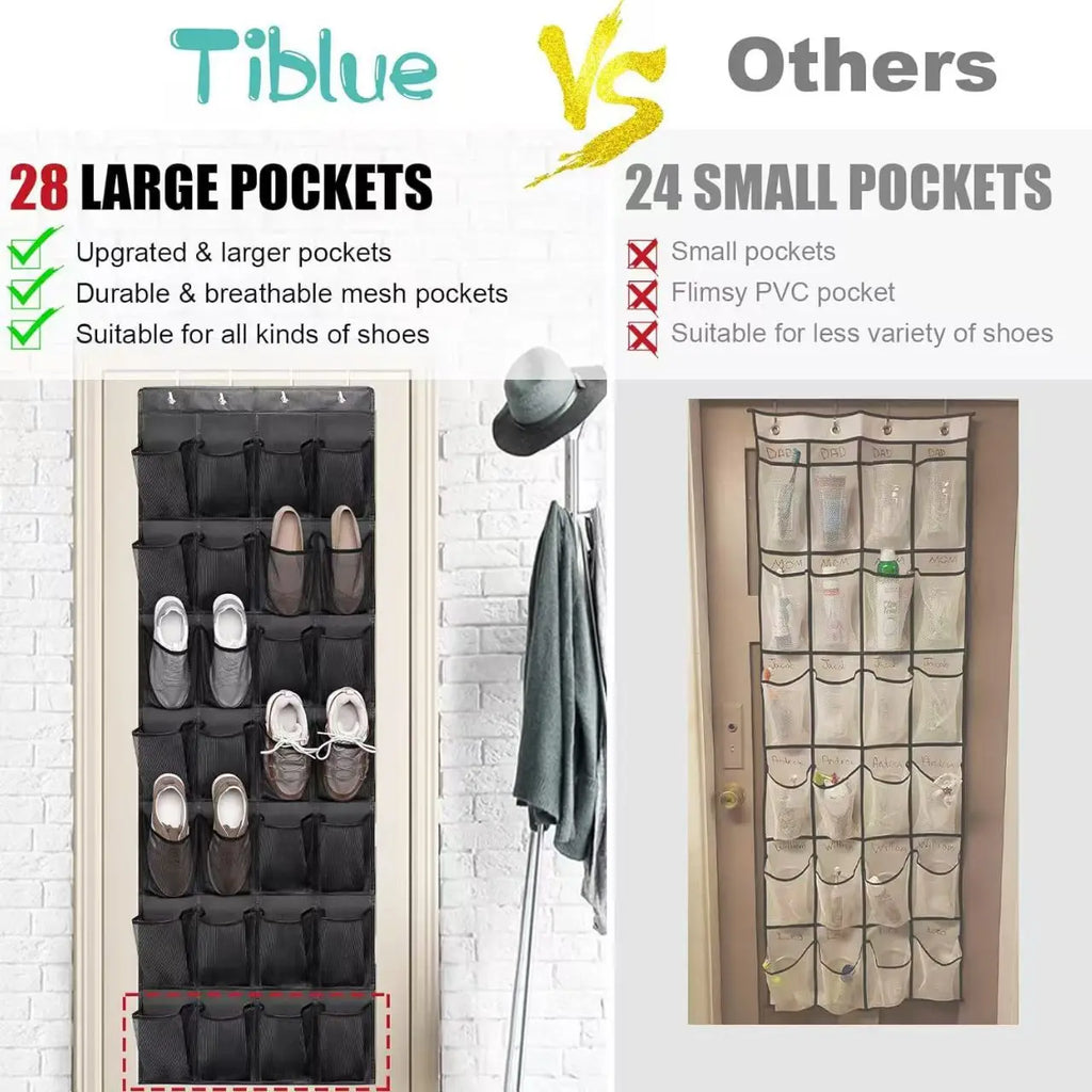Over-Door Mesh Shoe Organizer — 14, 24 or 40 Grid Pockets, Foldable