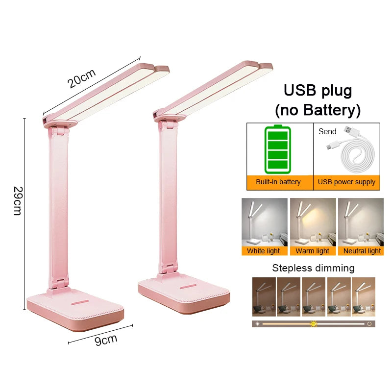 Foldable USB Rechargeable Desk Lamp — Touch Dimming, 3 Colour Modes
