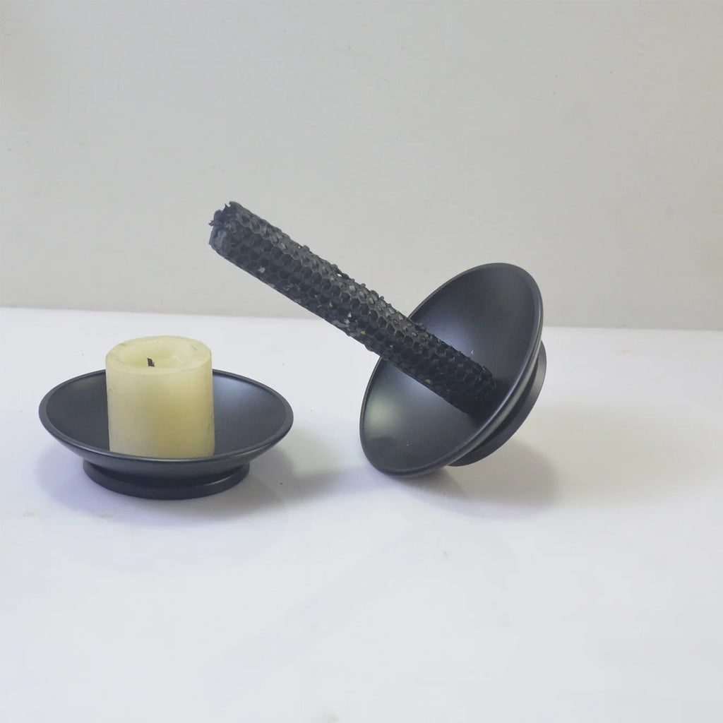 Black Iron Pillar Candle Plate Stand — Decorative Pedestal Holder