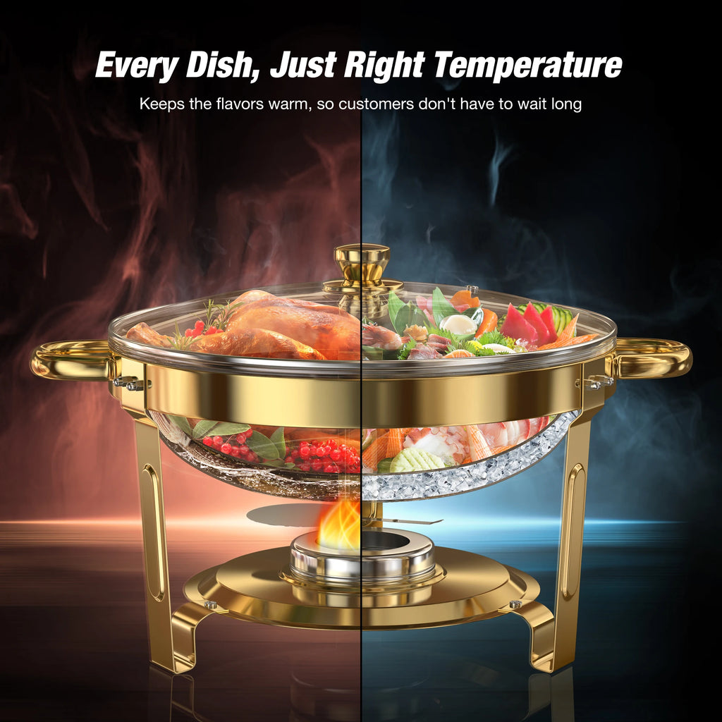 Chafing Dish Buffet Warmer Set — Gold-Plated, Glass Lid, Set of 2 or 4