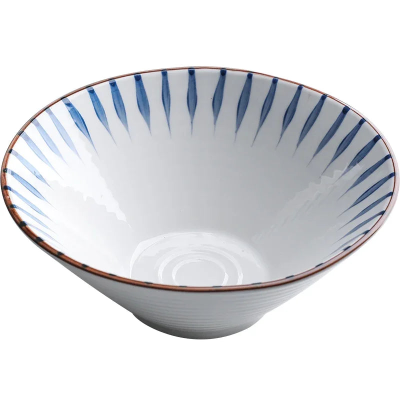 Japanese Ramen Bowl — Ceramic, Blue, Microwave Safe