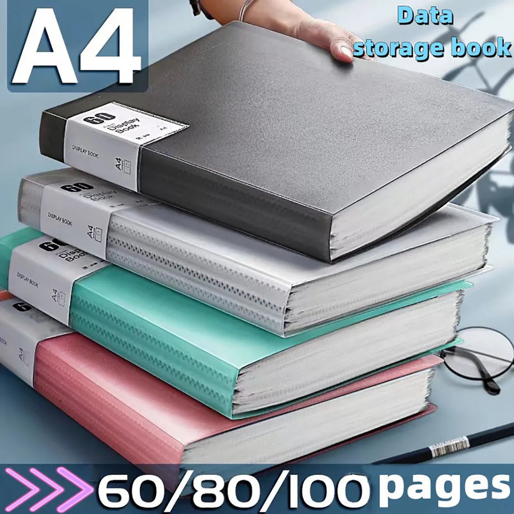 60-Page A4 Storage Folder — Clear View Panels & Built-in Pen Holder
