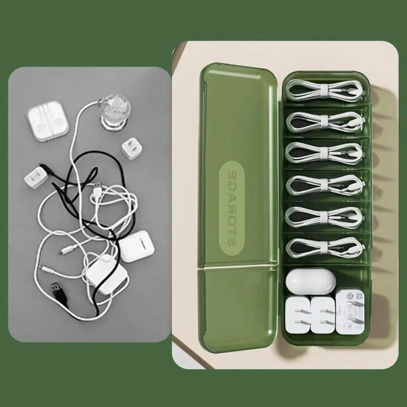 7-Compartment PP Cable Storage Box — 28.5 × 8.5 × 5.8 cm