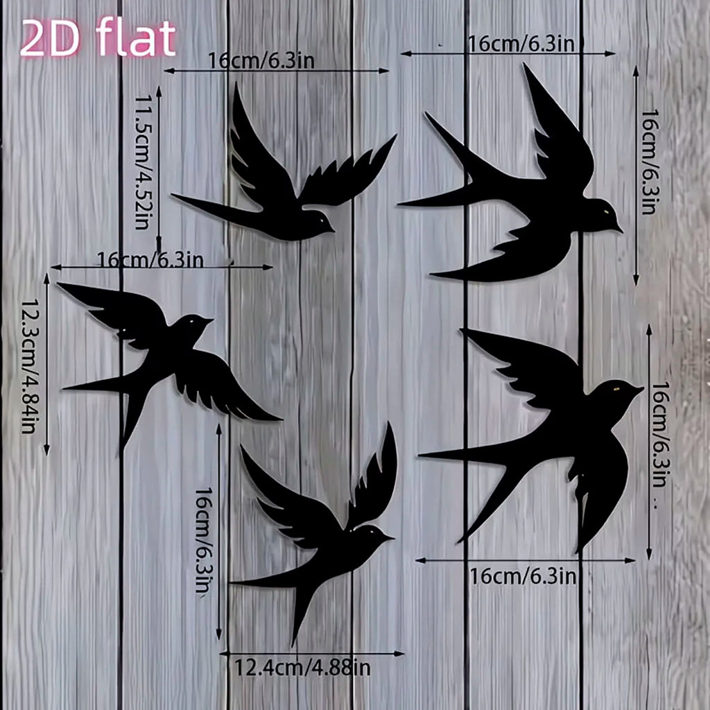 Black Swallow Wooden Wall Decor — Set of 5 Silhouette Signs