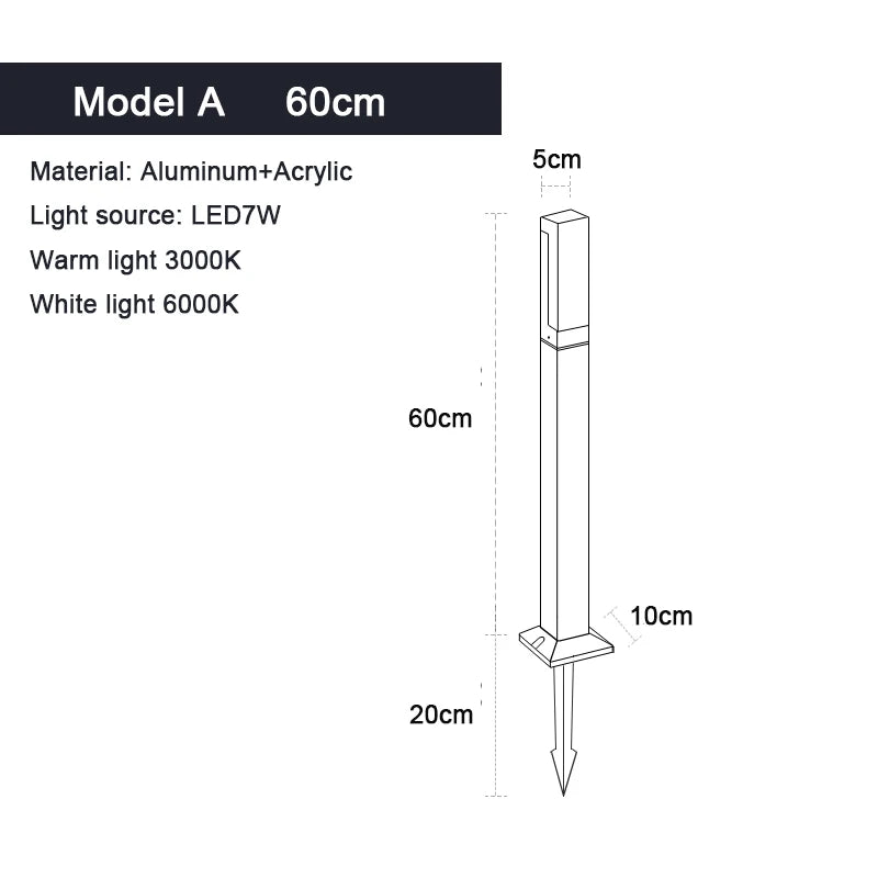 IP65 LED Lawn Light – 7W Aluminum & Acrylic Garden Post Lamp 30–100cm