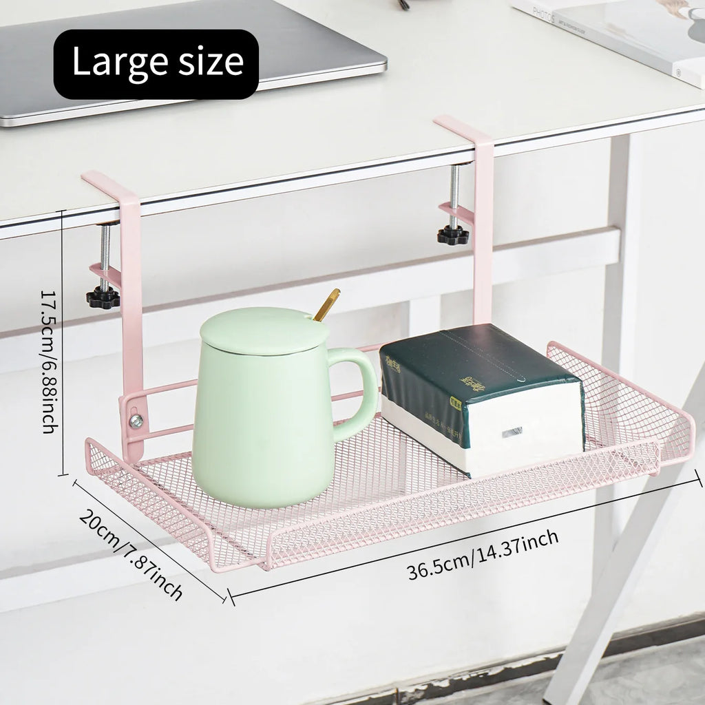 Under-Desk Carbon Steel Cable Management Rack — No-Drill Hook Mount
