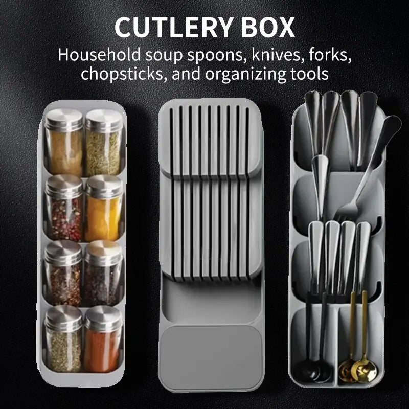Kitchen Drawer Cutlery & Knife Storage Tray — Multipurpose Organiser