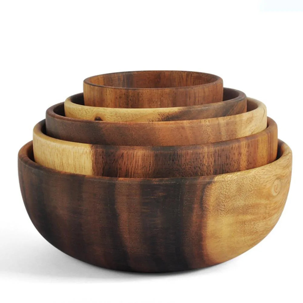 Natural Acacia Wood Salad Bowl — Handmade, Multiple Sizes