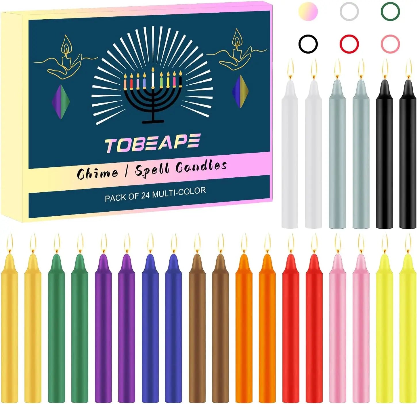 Coloured Soy Wax Taper Candles — Drip-Free & Smokeless, Set of 24