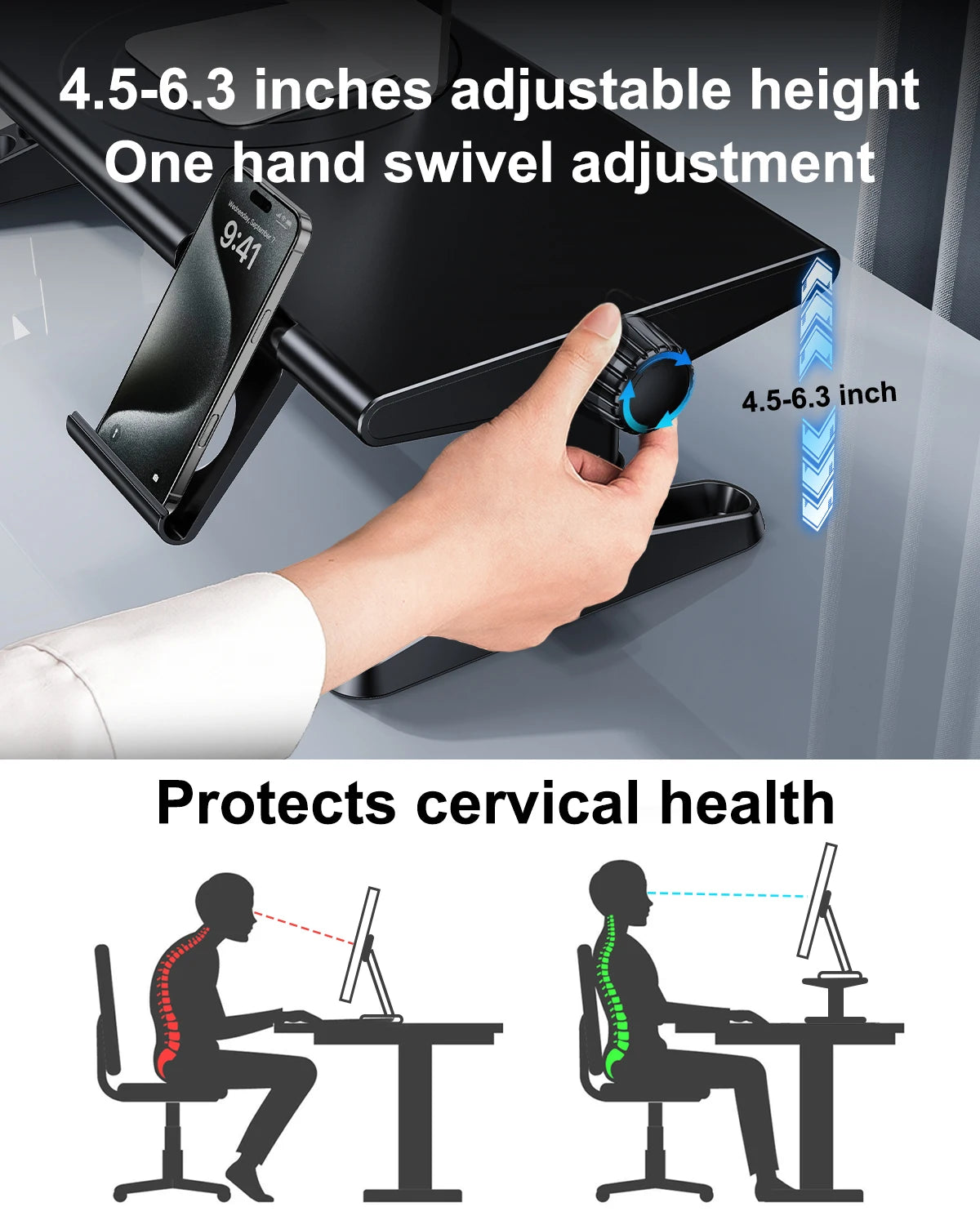 Height-Adjustable Monitor Stand Riser with USB Hub & Phone Holder