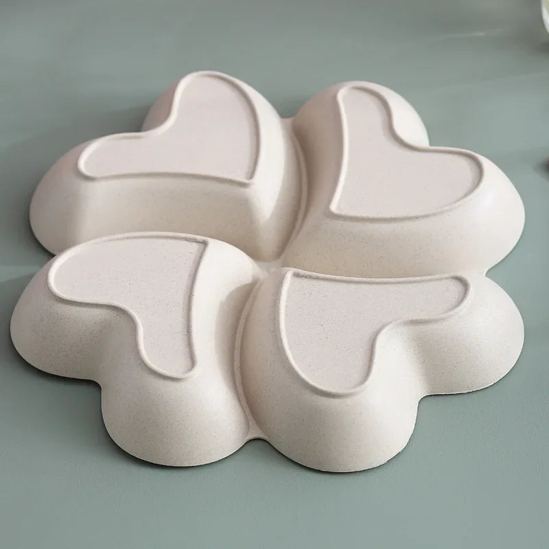 4-Grid Divided Snack & Candy Plate — Wheat Straw, Eco-Friendly