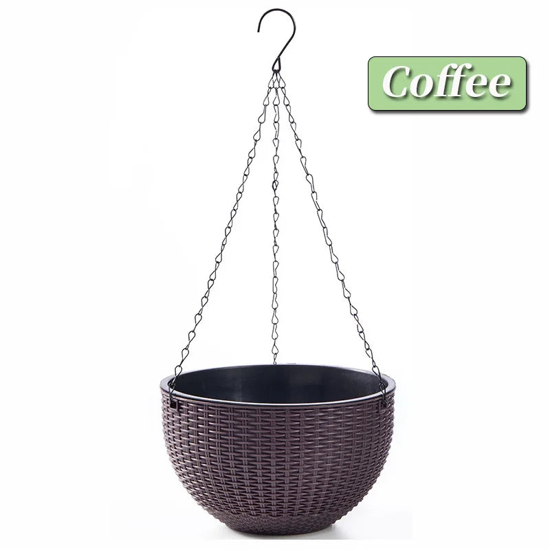 Hanging Hanging Plastic Flower Pot European Style Honeycomb Pattern Imitation Rattan Flower Pot Hanging Indoor Hanging Basket