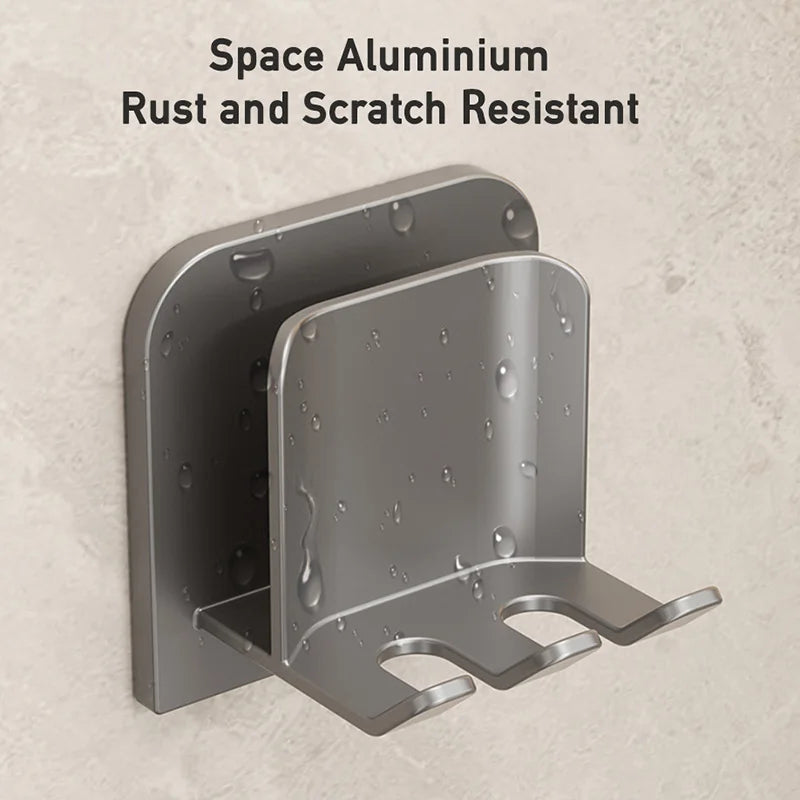 Space Aluminum Toothbrush & Cup Holder — No-Drill Wall Mount, Dual Slot