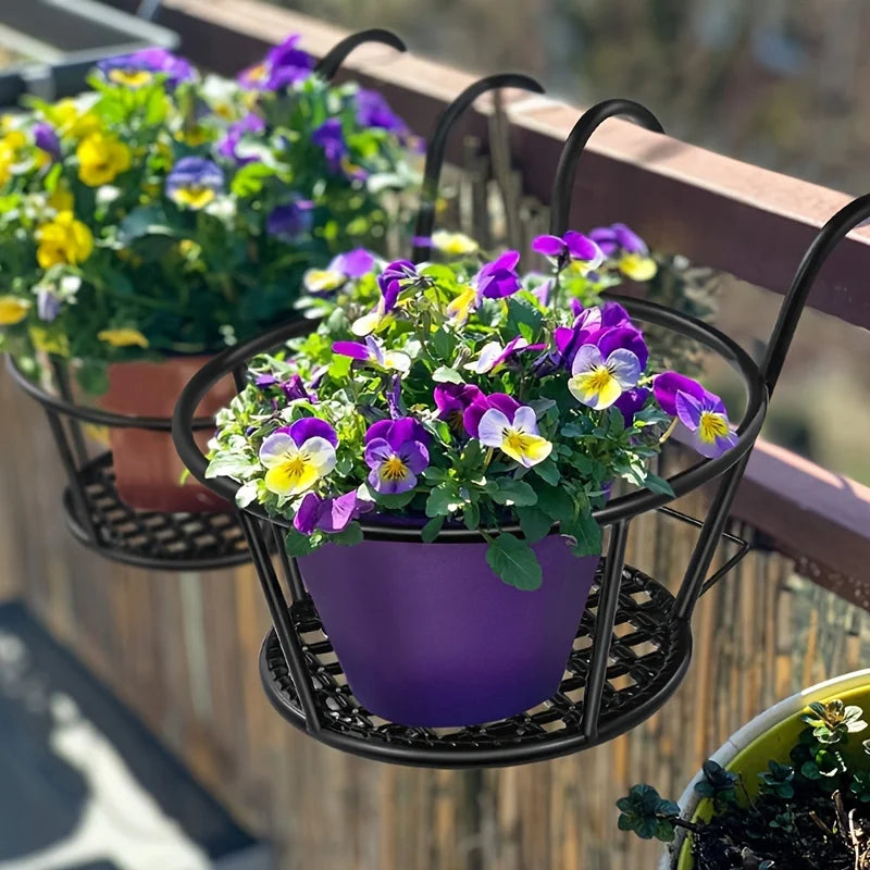 Iron Art Hanging Flower Pot with Hook – Metal Balcony Basket Planter (1/2/3 Pack)