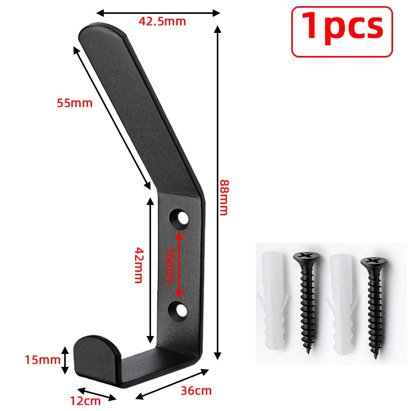 Heavy-Duty Black Metal Wall Hook — Coat, Towel & Bag Hanger