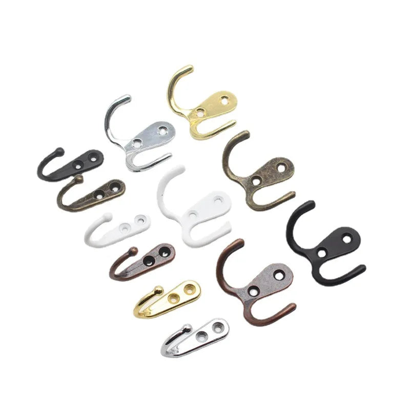 Retro Zinc Alloy Wall Hook — Single or Double Prong for Coats, Bags & Towels