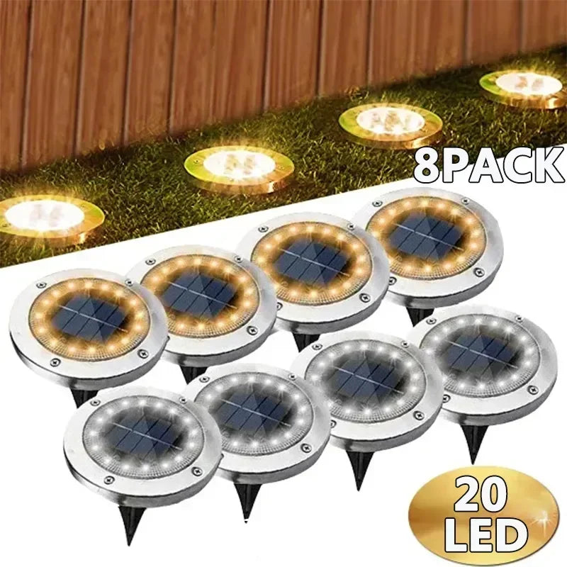 Solar Ground Disk Lights — Waterproof, Auto On/Off, Garden & Lawn