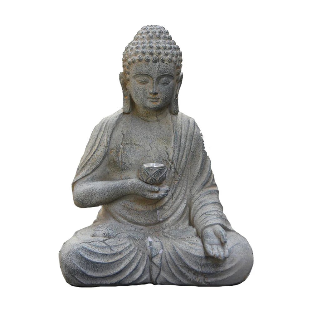Solar Meditating Buddha Resin Statue — Zen Garden & Indoor Decor
