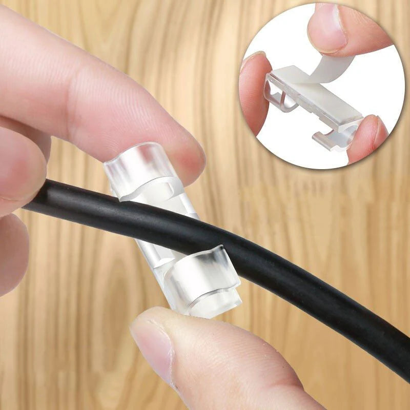 Transparent Plastic Cable Clips — Cord Holder for Home & Office