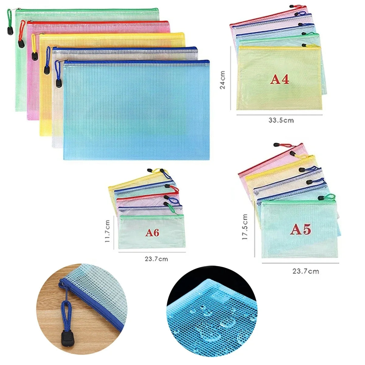 Mesh Zipper Document Pouch — A4, A5 & A6 File Folder with Zip