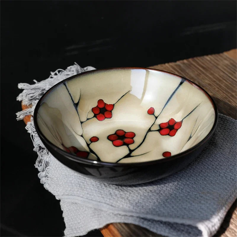 Japanese Plum Blossom Ceramic Ramen Bowl — Hand-Painted, Large