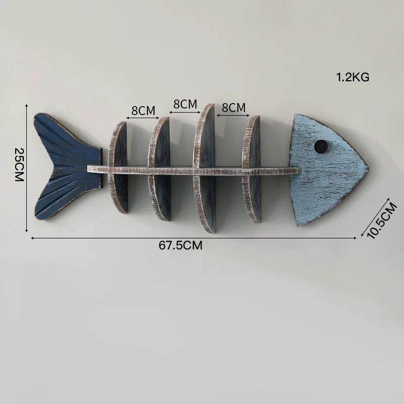 Nordic Wooden Fish Wall Shelf — Decorative Floating Bookshelf