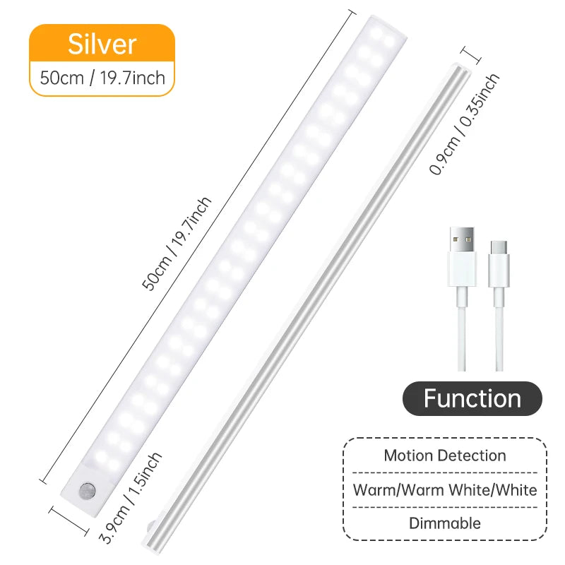 Motion Sensor Cabinet Light — 3 Colour Modes, USB Rechargeable, Black or Silver