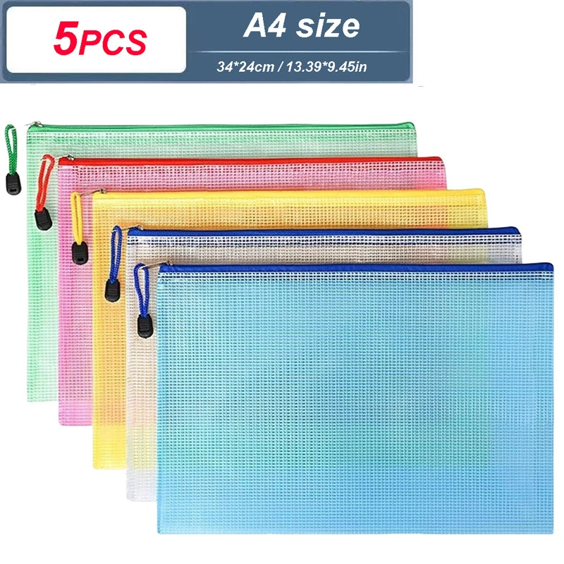 Mesh Zipper Document Pouch — A4, A5 & A6 File Folder with Zip