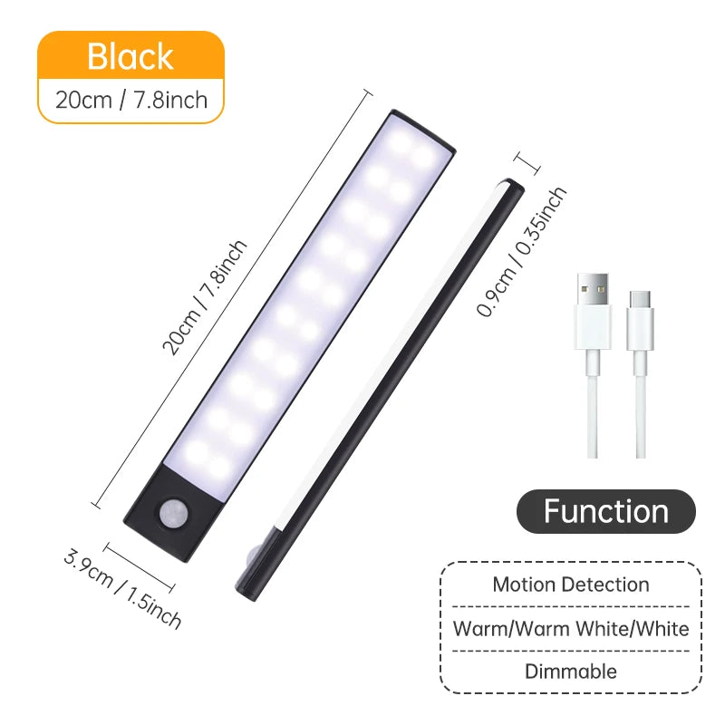 Motion Sensor Cabinet Light — 3 Colour Modes, USB Rechargeable, Black or Silver