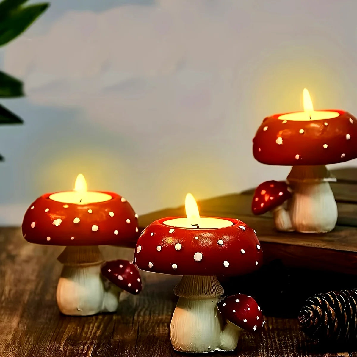 Resin Mushroom Tealight Candle Holder — Decorative Craft Ornament