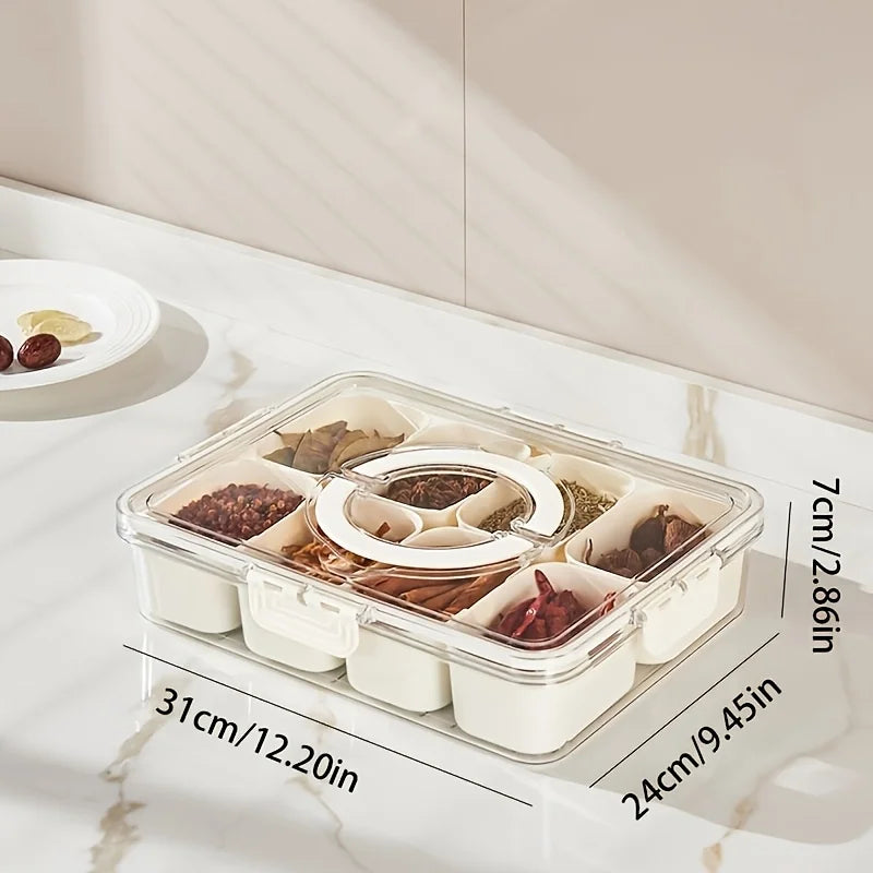 8-Grid Divided Serving Tray with Lid — for Snacks, Fruit & Fridge Storage