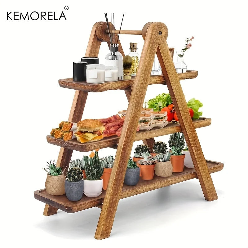 3-Tier Wooden Serving Tray — Rectangular, for Parties & Home Decor