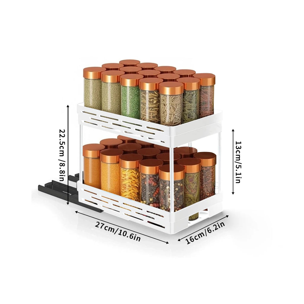 Pull-Out 2-Layer Spice & Seasoning Rack — Large Capacity, Cabinet Shelf