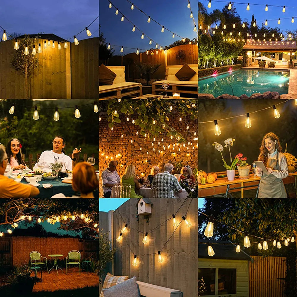 ST38 Globe Outdoor LED String Lights — Waterproof, Warm White