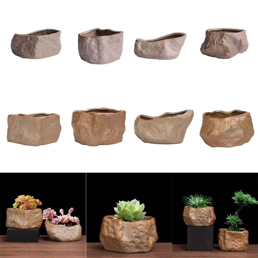 Stone Shape Ceramic Succulent Pot – Nordic Style Planter with Drainage Hole