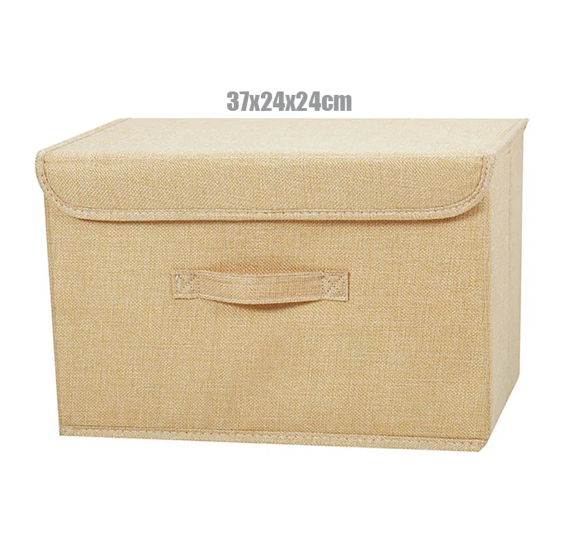 Foldable Cotton Linen Storage Basket with Lid