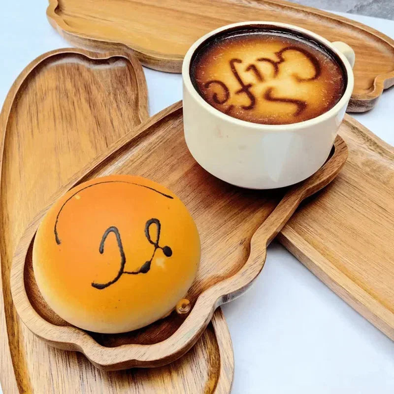 Japanese Solid Wood Tea & Dessert Tray — Heat Resistant, Cloud Shape