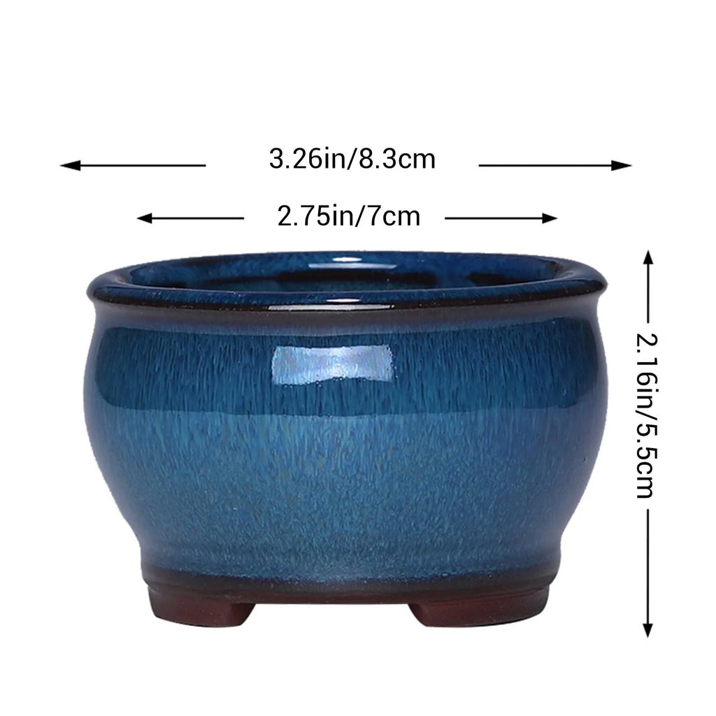 Round Ceramic Succulent Pot with Drainage Holes – Glazed Planter for Indoor & Outdoor