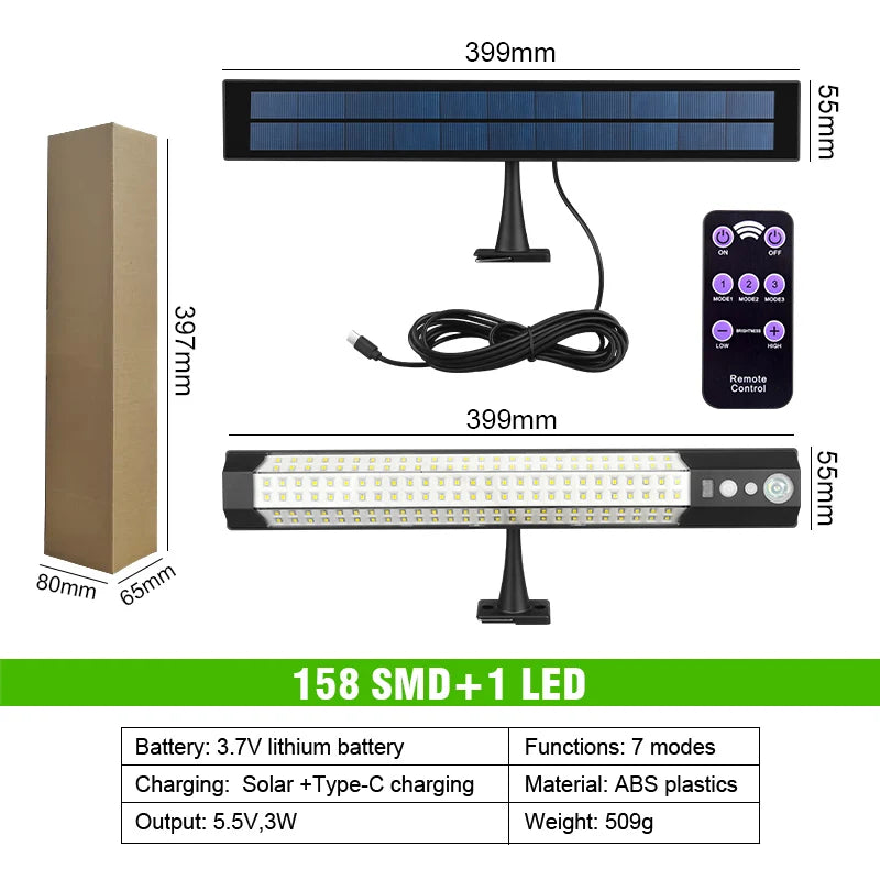 PDQ 158 LED Solar Flood Light – Motion Sensor & Remote, IP65 Dusk-to-Dawn