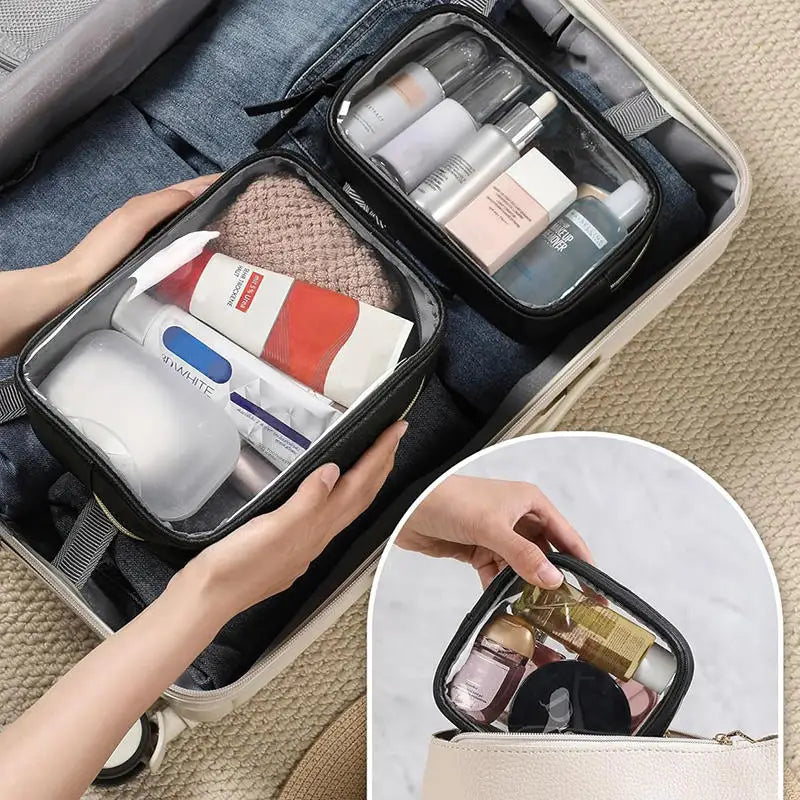 Large Capacity Transparent PVC Makeup Bag — Waterproof Travel Cosmetics Organizer