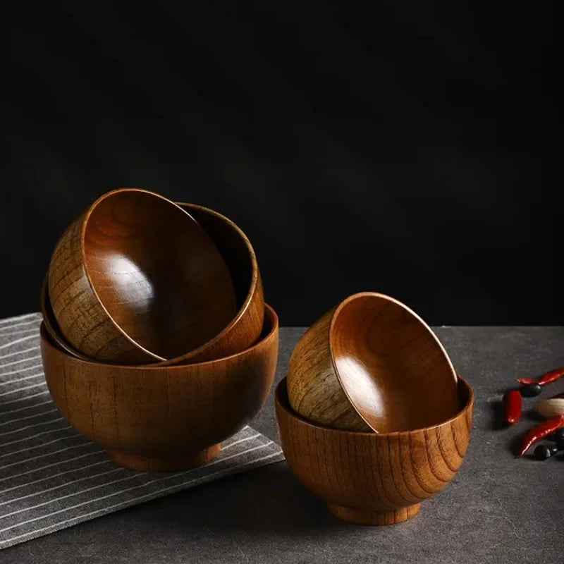 Japanese Style Jujube Wood Round Bowl — Soup, Rice & Children’s Tableware