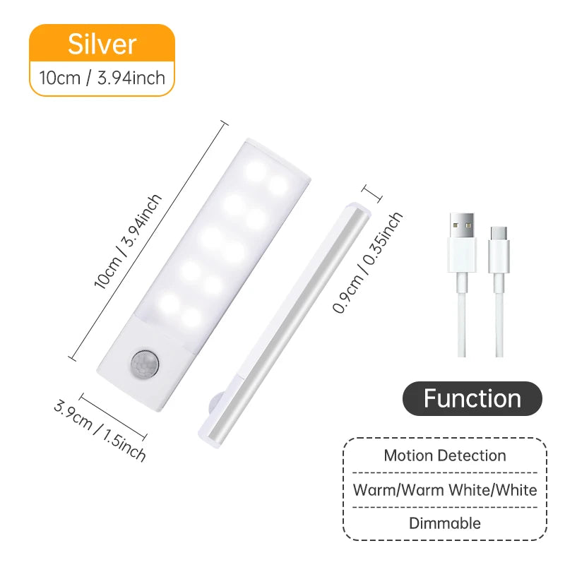 Motion Sensor Cabinet Light — 3 Colour Modes, USB Rechargeable, Black or Silver