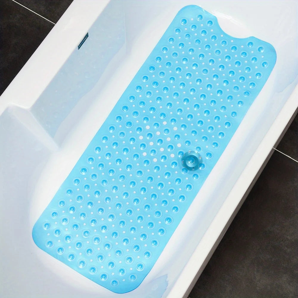 PVC Non-Slip Shower Mat with Suction Cups & Drain Holes — Machine Washable